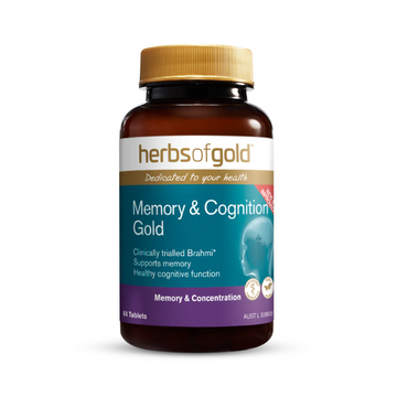 Herbs of Gold Memory & Cognition Gold is a vegan-friendly memory and cognitive support solution, enriched with a comprehensive blend of nutrients and herbs, including Brahmi and Ginkgo, designed to enhance memory recall.