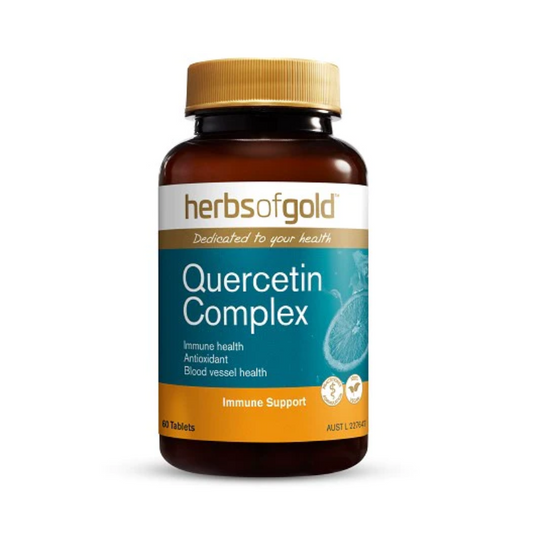 Herbs of Gold Quercetin Complex - vegan-friendly supplement delivering 500mg of quercetin, enriched with bioflavonoids and vitamin C