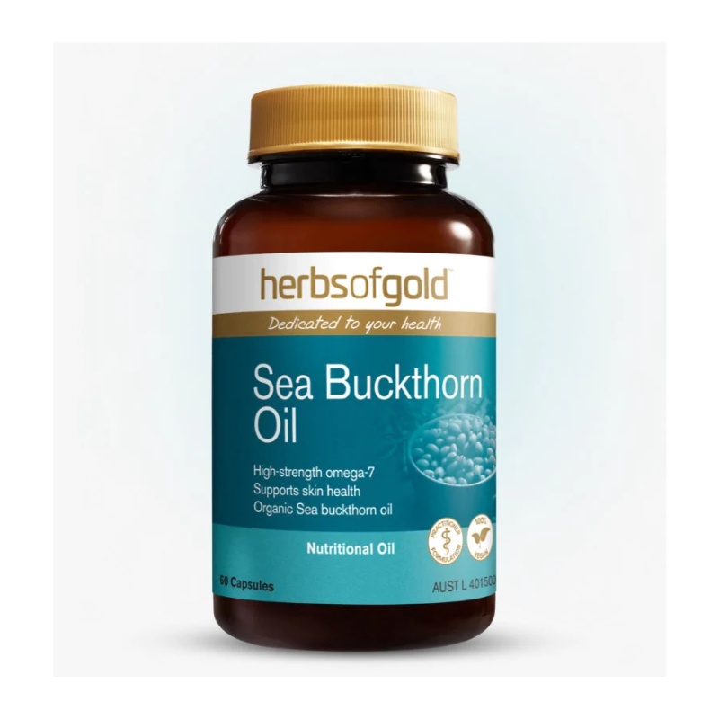 Herbs of Gold Sea Buckthorn Oil - nutritional oil containing high-strength organic Sea buckthorn oil, a rich source of fatty acids, including the valuable omega-7, sourced from Omegia™.