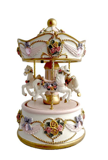 CAROUSEL 3 HORSE PETITE ROSE 9.5X9.5X14.5CM