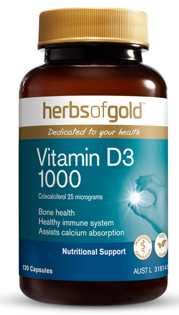 Herbs of Gold Vegan Vit D3 1000 in rice bran oil 120C